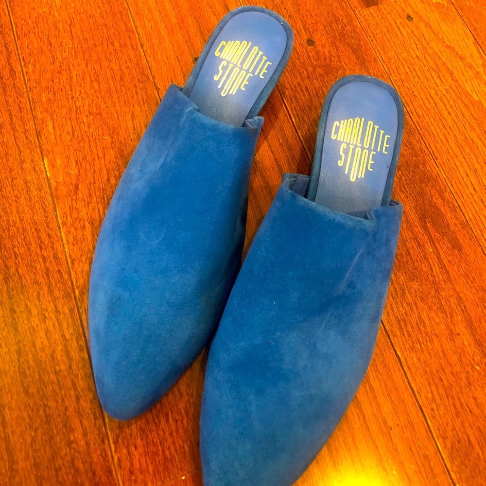Charlotte Stone Shoes blue suede mule/slides- size 8.